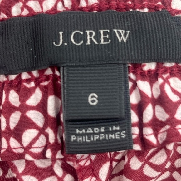 J Crew 6 Burgundy Cream Geometric Pattern Pull On Pants - Picture 10 of 10